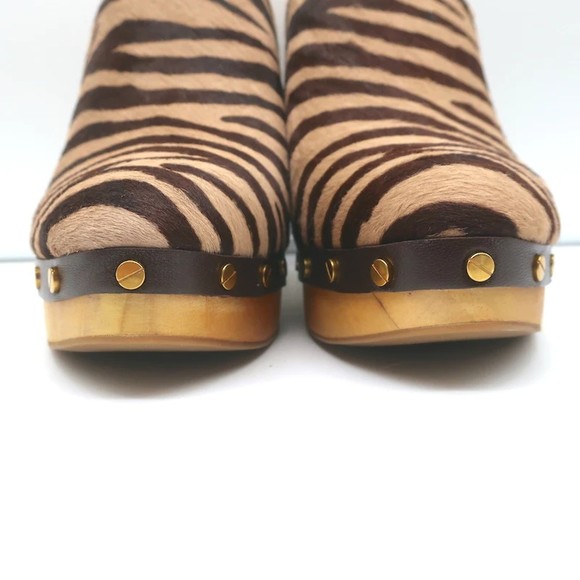 Veronica Beard Grita Clogs Tiger Print Calf Hair Size 10 High Heel Mules - Picture 4 of 11